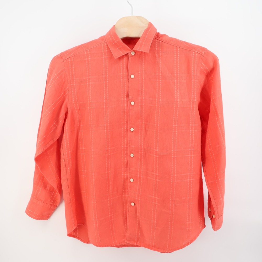 Tommy Bahama Linen Orange Peach Linen Button Down Long Sleeve‎ Shirt Mens Large - Picture 2 of 6